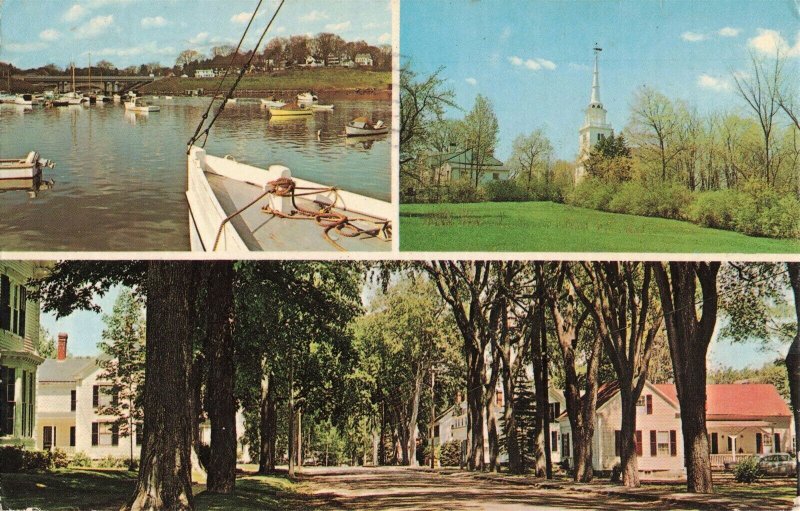 c.1979 Boats Tree Lined Street Royal River Yarmouth Maine Postcard 2T6-557