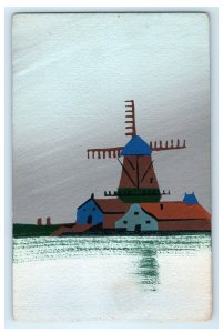 c1910 Tranquil Hand Painted Art Windmill Holland Antique European Postcard