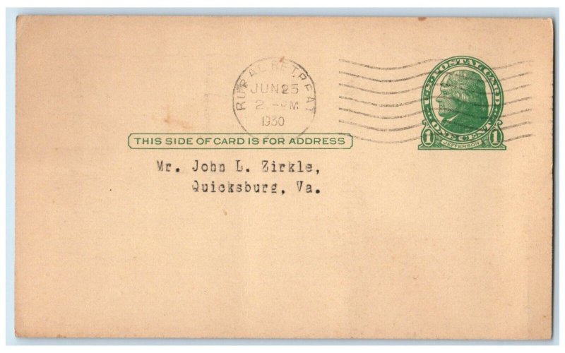 1930 St. Martin Lutheran Church John L. Zirkle Rural Retreat VA Postal Card