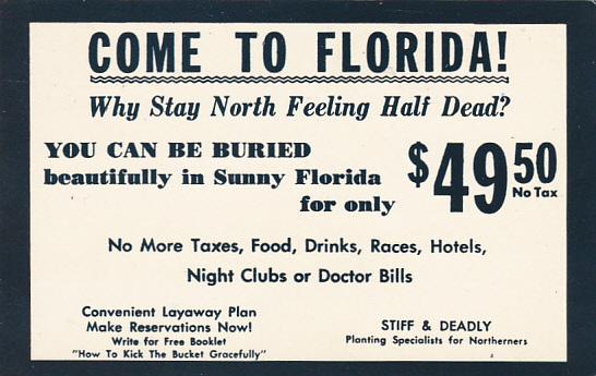 Come To Florida Burial Card 1966