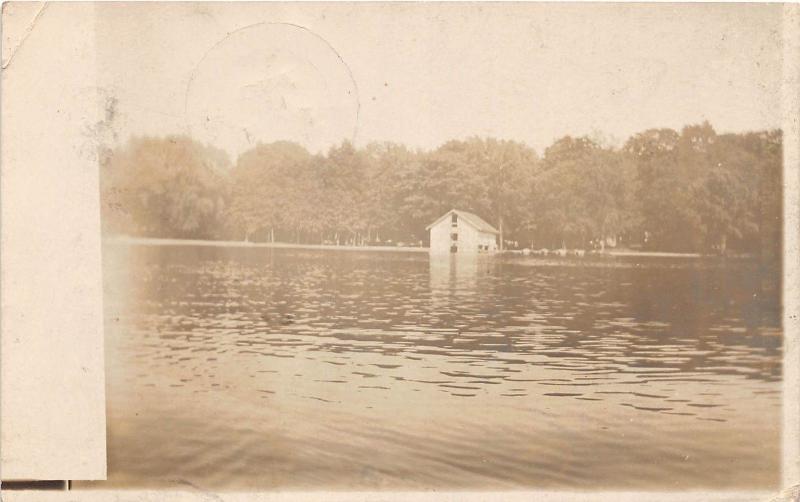 D23/ Mount Gilead Ohio Postcard Real Photo RPPC Lake Boathouse Boats