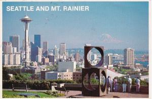 Washington Seattle Space Needle Skyline and Mt Rainier 1983