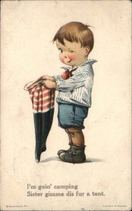 Twelvetrees Winking Little Boy With Stocking Vintage Postcard