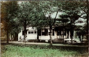 RPPC 1908 The Cedars Home House Hand Colored Residence Porch Bicycle Postcard U7