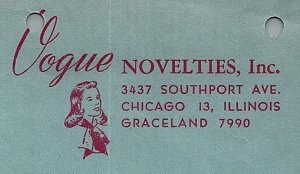 1947 Vogue Novelties Chicago Illinois Du Pont Choker and Bracelet Invoice 13-95