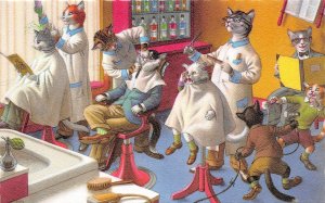 G91/ Dressed Cats Alfred Mainzer Postcard c1940s Barber Shop 28