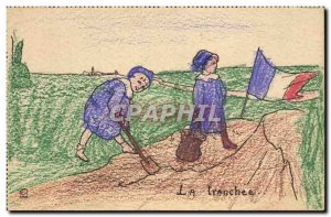 Old Postcard Fancy (drawing hand) Children's trench Army