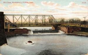 MARSHALLTOWN, IA Iowa  MILL DAM & MAN On BRIDGE  Marshall County  1907 Postcard