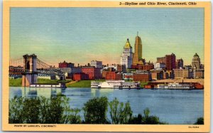 Postcard - Skyline and Ohio River - Cincinnati, Ohio