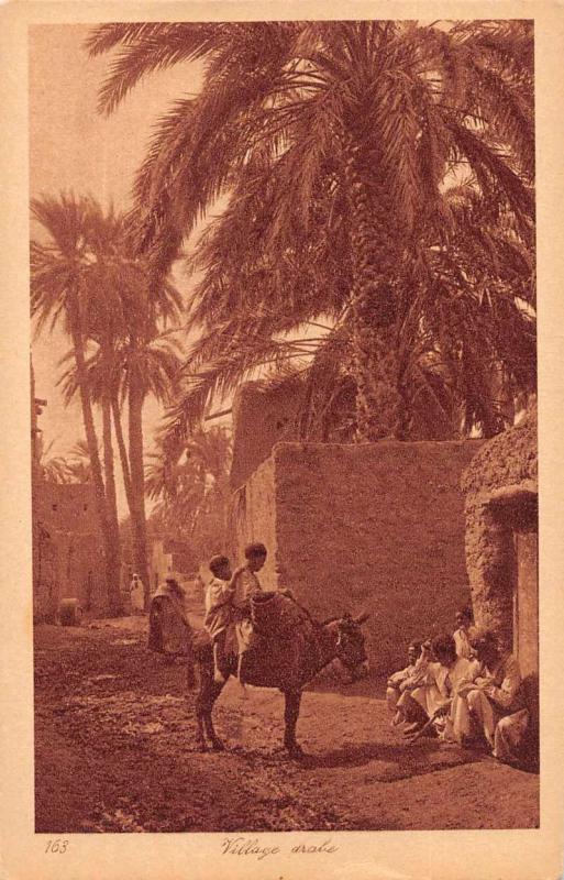 Arab Village Scene Children on Donkey Street Scene Antique Postcard J74817