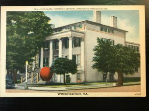Vintage Postcard 1930-45 Elks Club General Sheridan's former HQ Winchester VA