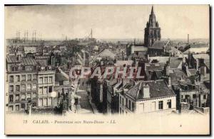 Old Postcard Panorama Calais to Notre Dame