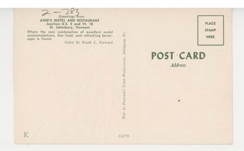 VT - St. Johnsbury. Aime's Motel & Restaurant