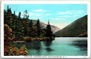 VINTAGE POSTCARD ECHO LAKE AT FRANCONIA NOTCH IN THE WHITE MOUNTAINS N.H. 1934