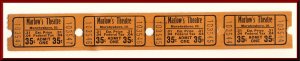 Four .35 Cents Marlow's Movie Theatre Tickets, Murphysboro, Illinois/IL,...