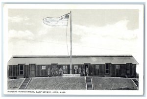 c1930's Division Headquarters US Flag Camp Devens Ayer Massachusetts MA Postcard