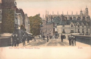 Eton College from Barnspool Bridge, Eton, England, Early Hand Colored Postcard