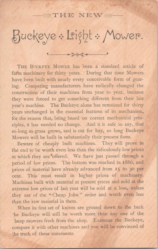 Buckeye Mowers - Aultman, Miller & Co. Akron, OH - Victorian Trade Card - Elk