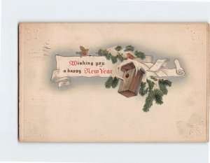 Postcard Wishing you a happy New Year with Embossed Art Print