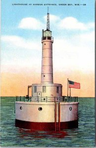 Postcard LIGHTHOUSE SCENE Green Bay Wisconsin WI AM3941