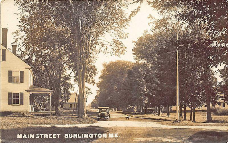 Burlington ME Main Street Old Car in 1930 RPPC Postcard