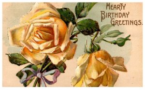 Hearty Birthday Greetings , yellow rose