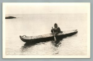 ESKIMO in KYAK ALASKA ANTIQUE REAL PHOTO POSTCARD RPPC