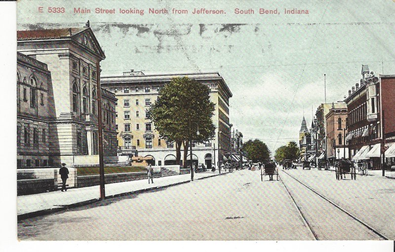 POSTCARD MAIN STREET LOOKING NORTH FROM JEFFERSON SOUTH BEND INDIANA