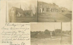 1905 Sauk Centre Minnesota Stearns Multi View Park Main Street Church RPPC Photo