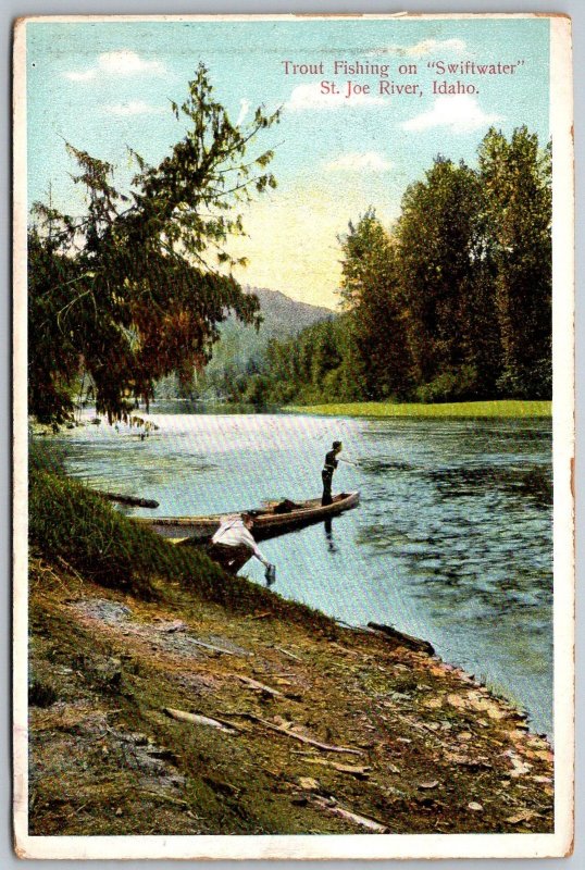 St. Joe River Idaho c1910 Postcard Trout Fishing On Swiftriver
