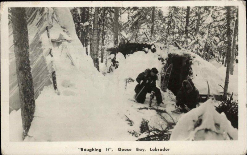 Goose Bay Labrador Men Camping Snowshoes Roughing It Vintage RPPC PC