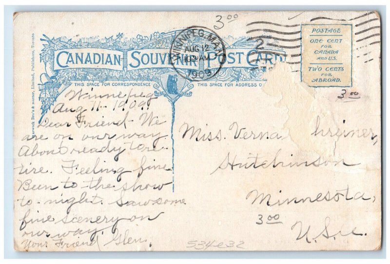 1909 Air View Main Street Winnipeg Manitoba Canada Novelty Souvenir Co. Postcard