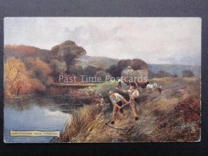 Buckingham HAYMAKING NEAR MARLOW & THAMES using Sythe c1908 by Raphael Tuck 7020