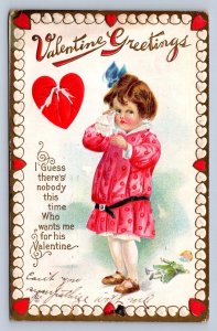 J93/ Valentine's Day Love Holiday Postcard c1910 Pretty Girl Hearts 508