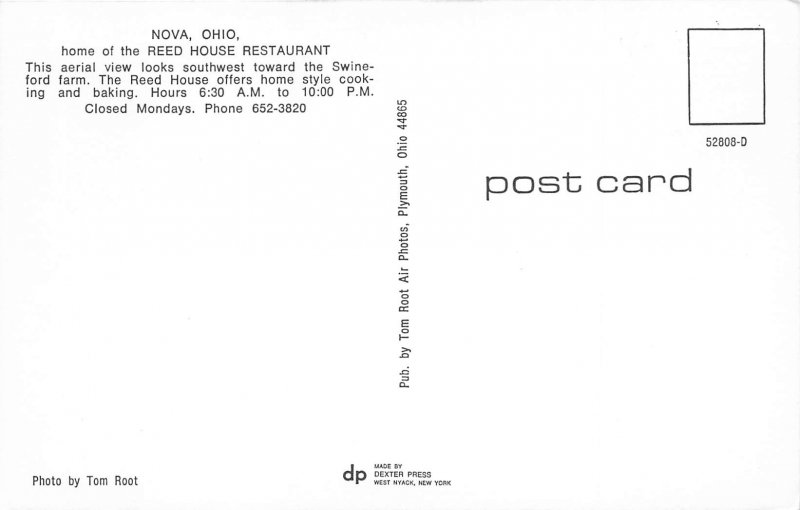 Nova Ohio 1960s Postcard Reed House Restaurant Aerial View