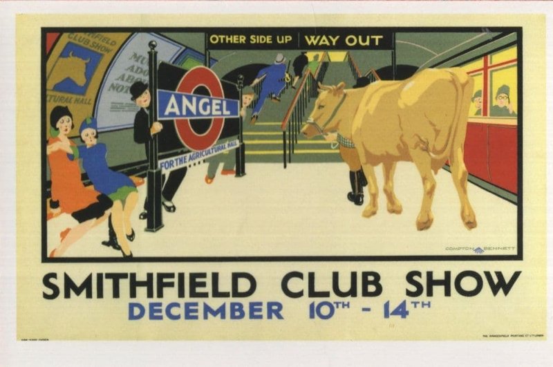 Smithfield Club Show Angel Tube Station Tube Train Advertising Postcard