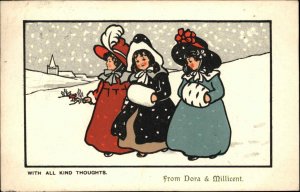 Christma - Little Girls Winter Coats & Muffs in Snow National Series Postcard