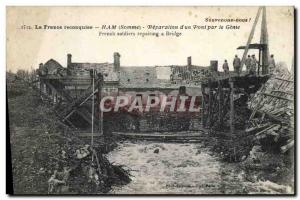 Old Postcard Militaria Ham Repair of bridge & # 39un by Genie