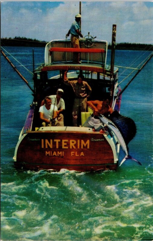 Interim Miami Florida FL Fishing Florida Coast FL Postcard VTG UNP Mirro Vintage 