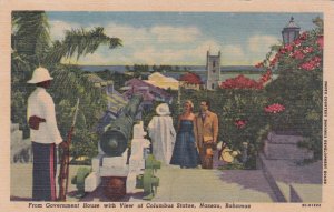 NASSAU, Bahamas, 30-40s; Cannon, From Government House, Columbus Statue