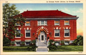 Linen Postcard La Grange Public Library in La Grange, Illinois