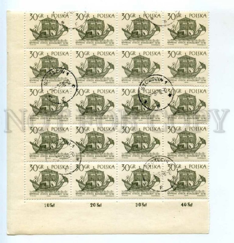 501380 POLAND 1965 year used block stamps MARGIN ancient ship