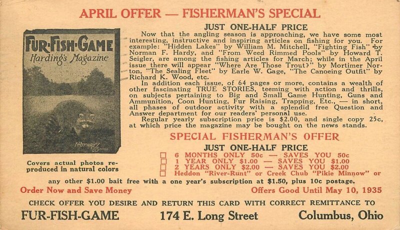 Postcard Ohio Columbus Fur Fish Game Magazine Advertising undivided 23-932