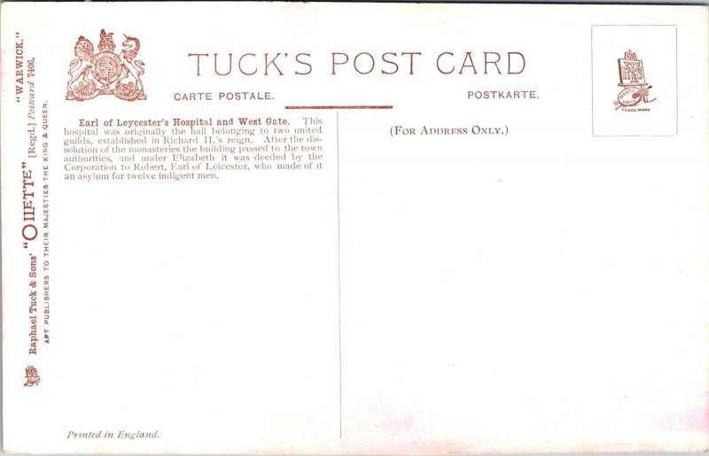 Earl of Leycester's Hospital and West Gate Warwick Tucks 7406 Vtg Postcard A19