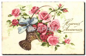 Old Postcard Happy Birthday Flowers