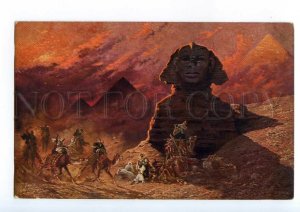 497589 PERLBERG Pyramids EGYPT Sphinx in Simoom CAMEL Vintage postcard