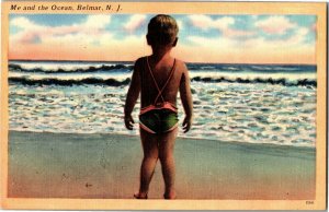 Little Boy on Beach, Me and the Ocean, Belmar NJ Linen Vintage Postcard E75