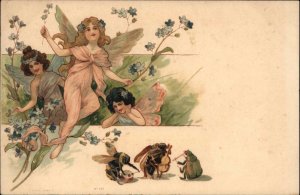 Art Nouveau Fantasy Fairy Women Bees Beetles Bugs Music CARL JOZSA Postcard