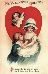 C.1910 Cupid in Heart St. Valentine's Greeting Victorian Postcard P9