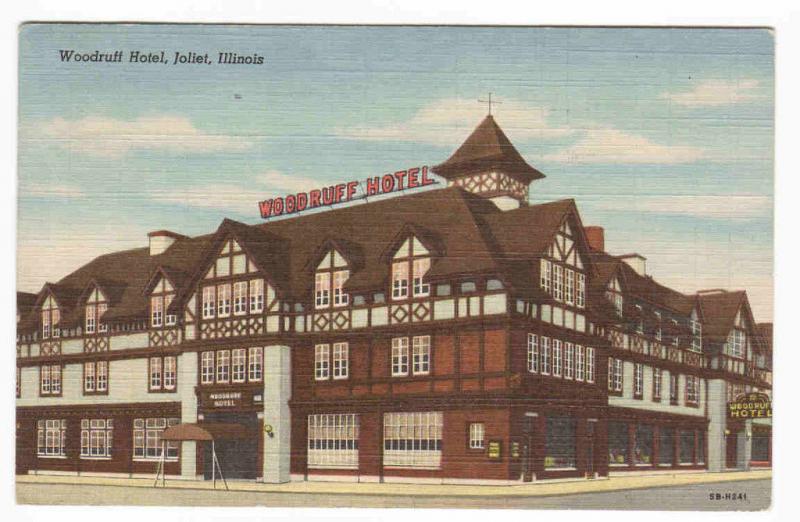Woodruff Hotel Joliet Illinois 1952 linen postcard
